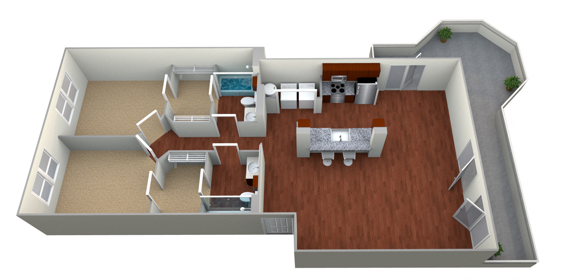 Floor plan for 2 beds, 2 baths, 1178 sqft